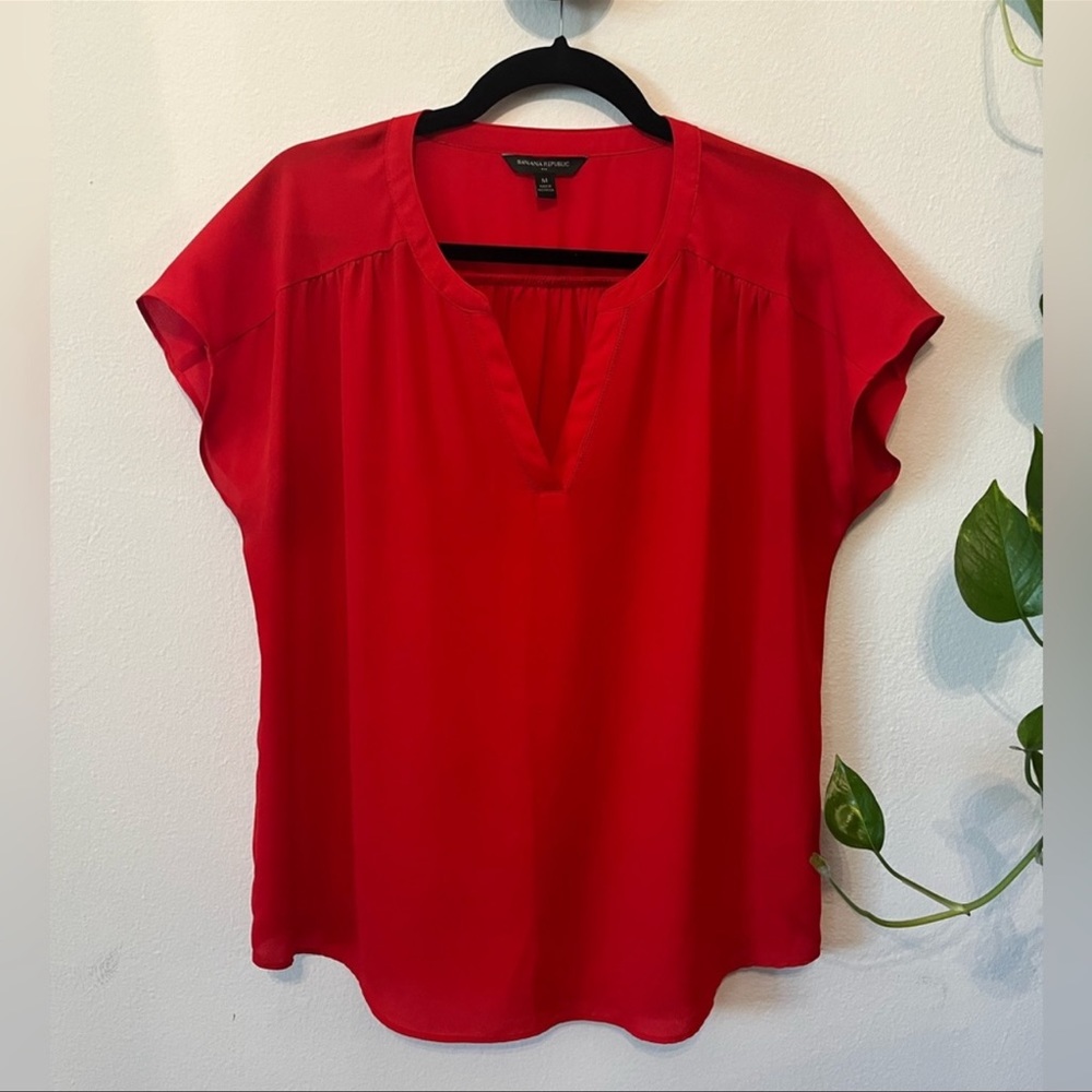 Banana Republic Red Blouse | V-neck with Accent Stitching | Women’s Size: S